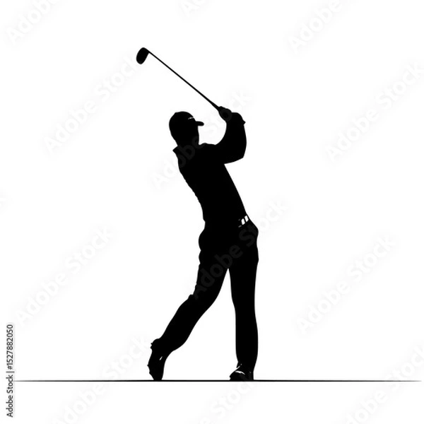 Obraz a black silhouette of a man playing golf on a white background black, golf, golfer, hit, man, silhouette , Generative art.