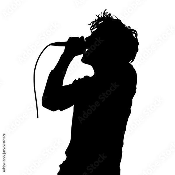 Obraz a black and white silhouette of a man singing into a microphone black, man, microphone, silhouette, singe, singer , Generative art.