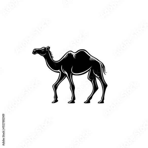Obraz a black silhouette of a camel standing on a white background, icon, logo black, camel, icon, illustration, image, logo, picture, silhouette, stand , Generative art.
