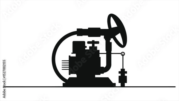 Fototapeta Vector Silhouette of a vintage mechanical device, showcasing intricate gears and a steering wheel.(Vacuum Pumps)
