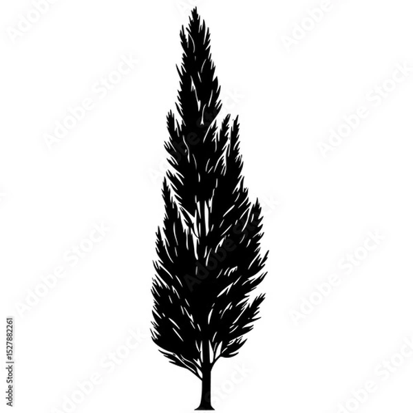 Obraz a black and white silhouette of a pine tree black, pine tree, silhouette, tree , Generative art.
