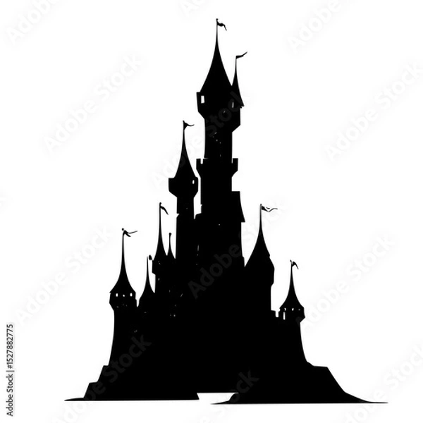 Obraz a black silhouette of a castle on a white background black, castle, icon, silhouette, tower , Generative art.