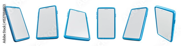 Fototapeta Set of smartphone 3D icons isolated on transparent background. 3D rendering.