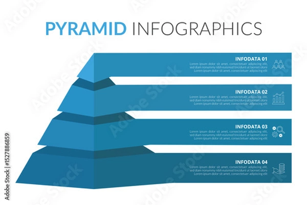 Fototapeta Vector pyramid up arrows infographic, diagram chart, triangle graph presentation. Business timeline concept with 4 parts