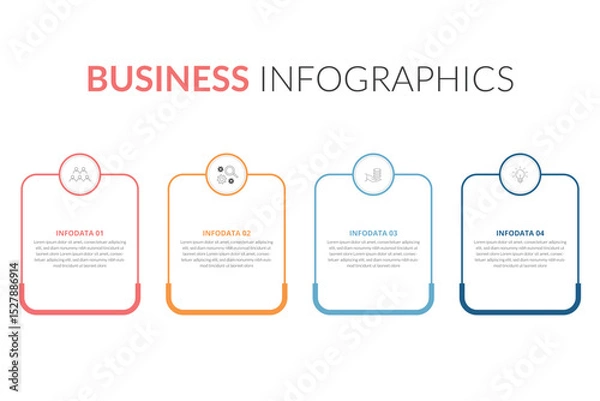 Fototapeta Modern Info-graphic Template for Business with 4 steps, icons for 4 options, multi-color, labels. Vector info-graphic element.