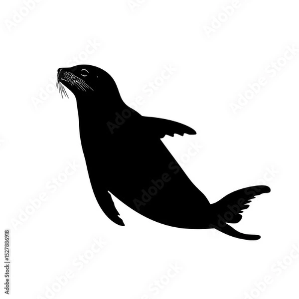 Obraz a black silhouette of a seal on a white background black, sea lion, seal, silhouette , Generative art.