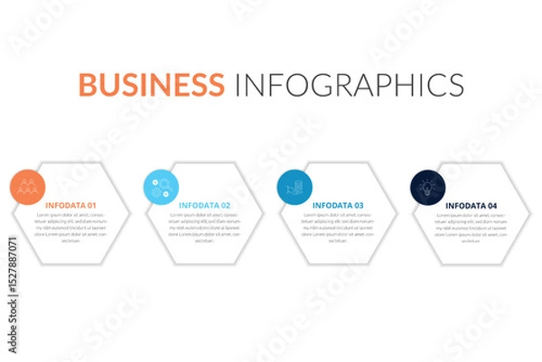 Fototapeta 4 steps timeline infographic for your business presentations. Can be used website layout, numbered banners, diagram, horizontal cutout lines, web design.