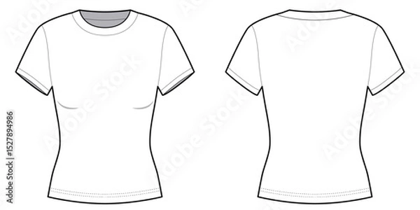 Fototapeta Slim Fit Round Neck T-shirt Short Sleeve - Front and Back View-Technical Illustration-Vector/ Cad Illustration 