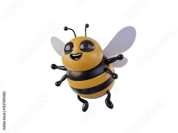 Obraz A cartoon bee with yellow and dark stripes smiling  on a transparent background