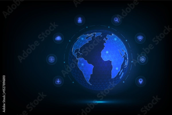Fototapeta Digital technology global business internet connection with icons, Online network finance & marketing