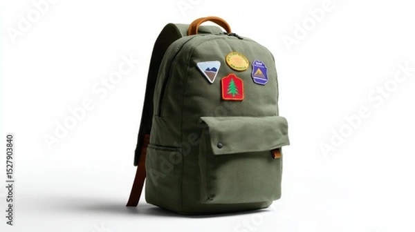 Obraz Summer camp backpack with patches mockup on white background