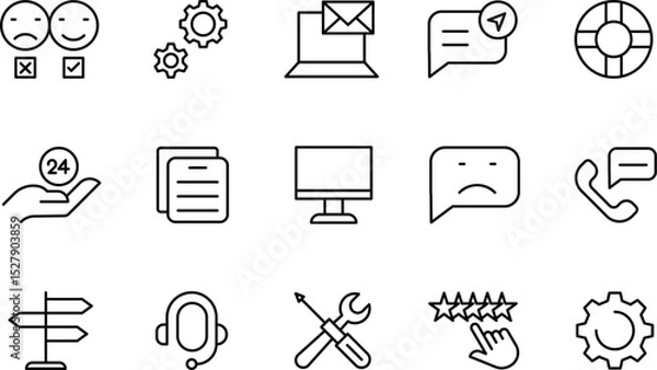 Obraz Customer Service Icons Feedback, Support, Help, and Communication Line Art Illustrations