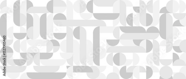 Obraz White trendy seamless background of circles and squares in modern Scandinavian style. Cover of gray geometric shapes in retro texture for wallpaper or packaging.