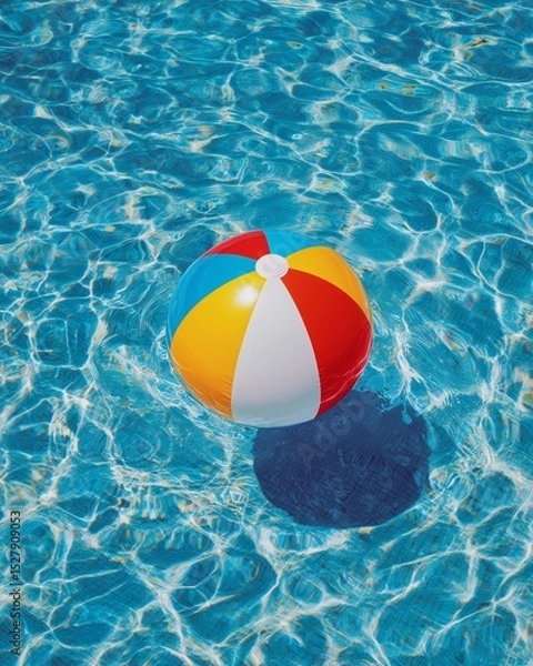 Fototapeta Beach ball floating in clear pool water
