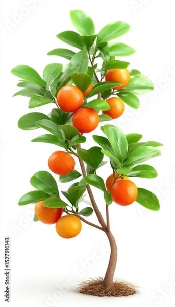 Obraz 3D Render of Small Orange Tree with Ripe Fruit on White Background