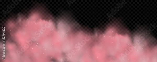 Fototapeta Pink powder dust with glittering shimmering swirls, shiny glitter design. Magical motion, sparkling lines on a black background.