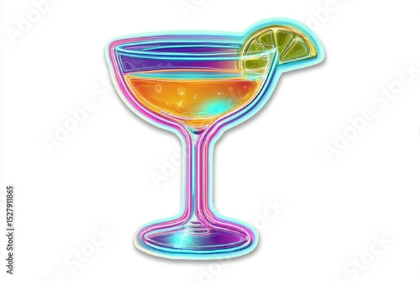 Obraz A cocktail glass sticker with a neon outline isolated on a white background