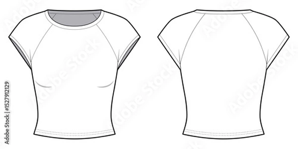 Fototapeta Slim Fit Short Sleeve Raglan T- shirt- Front and Back View-Technical Illustration- CAD Vector illustration 