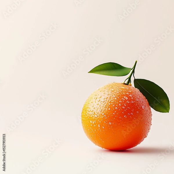 Fototapeta Fresh orange with dewdrops on a white background, symbolizing purity and refreshment.