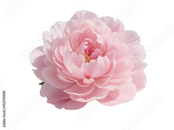 Fototapeta A delicate blush pink peony, isolated on transparent background, unfolds its silken petals in a soft light