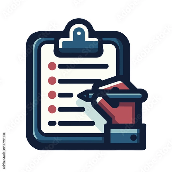 Fototapeta Icon of a clipboard with a pencil writing on a checklist in a circular design, documentation theme