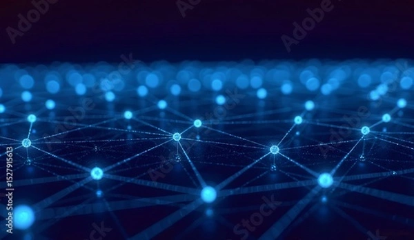 Fototapeta Blue interconnected dots forming a network pattern on a dark background