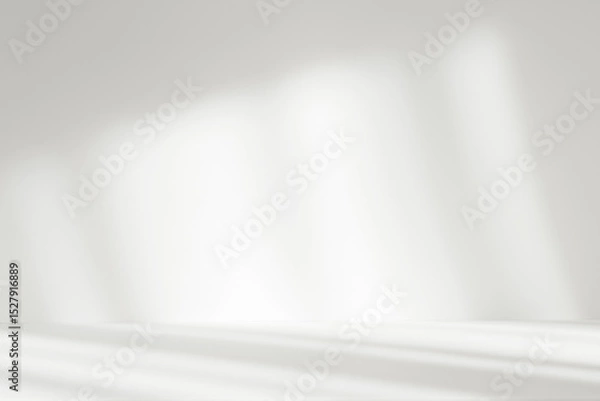 Fototapeta Abstract white studio background with shadows of window. Empty 3d gray room with copy space. Display product with blurred backdrop.