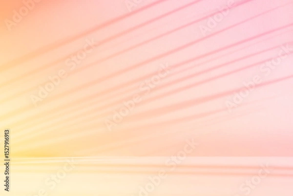 Fototapeta Abstract pink color gradient studio background for product presentation. Empty orange room with shadows of window and palm leaves. 3d yellow room with copy space. Summer concept. Blurred backdrop.
