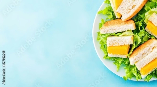 Fototapeta Fresh Bites: Savor the wholesome simplicity of miniature sandwiches on a bed of crisp, vibrant green lettuce, an inviting culinary arrangement.