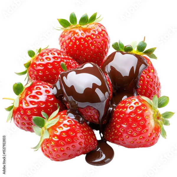 Fototapeta Strawberries with Chocolate Drizzle: Luscious strawberries are drizzled with rich chocolate, creating an irresistible treat that captures the essence of indulgence and delight.