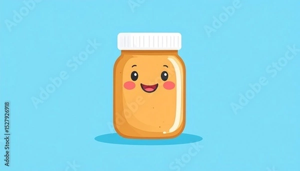 Fototapeta Happy Dancing Jar of Peanut Butter Character Dancing on a Blue Background. 