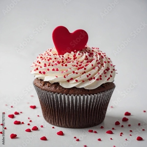 Obraz Cup cake with love heart for Valentine's background.
