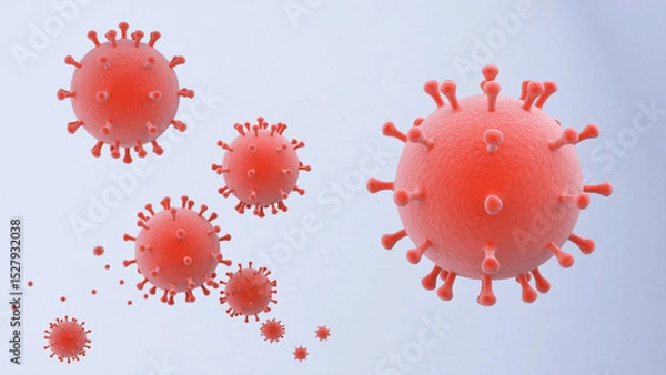 Obraz Multiple strains of covid or influenza virus background, 3D rendering