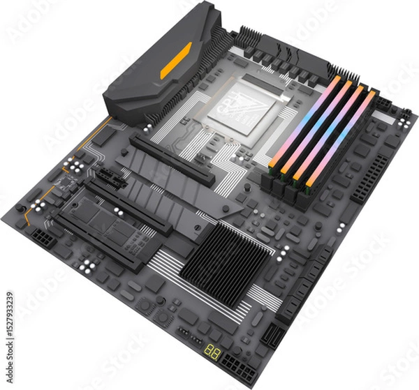 Fototapeta An illustration of the components of a basic computer.computer technology in the workplace, isometric ,3d rendering