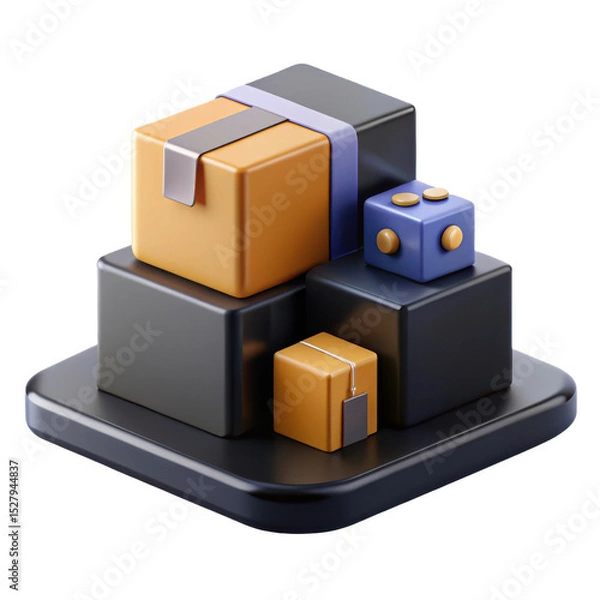 Fototapeta 3d render of packages and cubes isolated on white background
