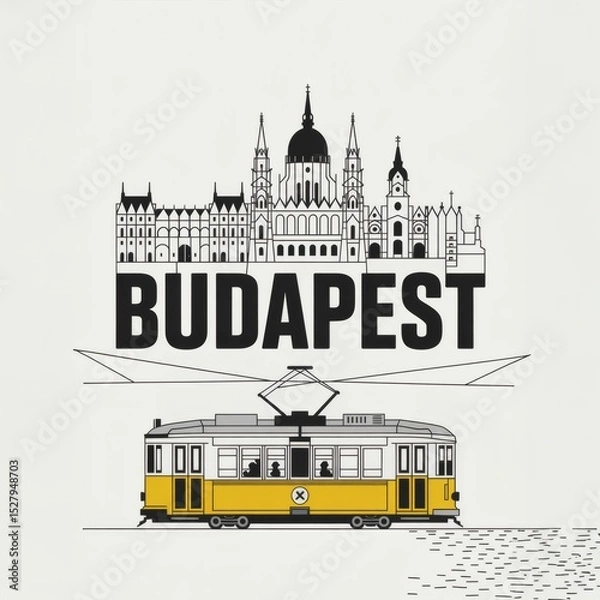 Obraz Modern Minimalist Budapest Cityscape: Bold Typography & Timeless Architecture Print