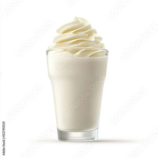 Obraz Creamy milkshake in glass with smooth swirl on white background.