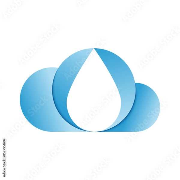 Obraz Gradient blue water drop inside cloud shape icon for modern eco tech, weather forecast, rain data, water storage services or purification solutions in minimal style.