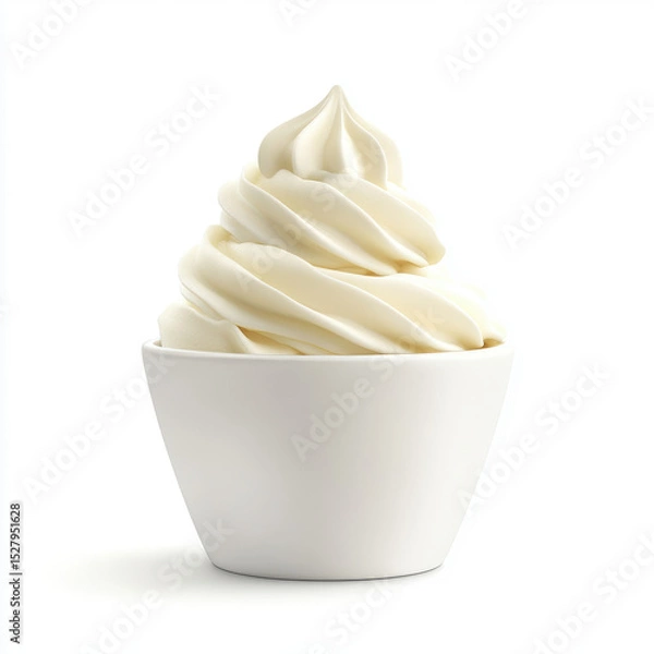 Obraz Creamy soft serve ice cream in white bowl on white background.