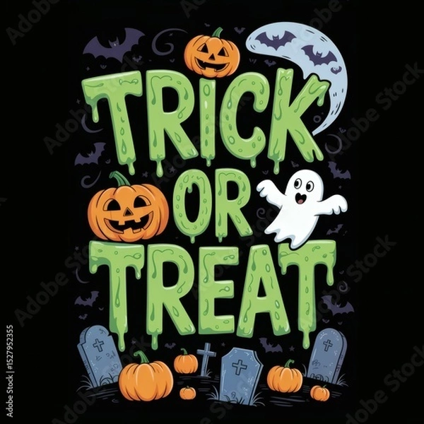 Obraz Spooky Fun: Vibrant Dripping TRICK OR TREAT Halloween Typographic Art Print