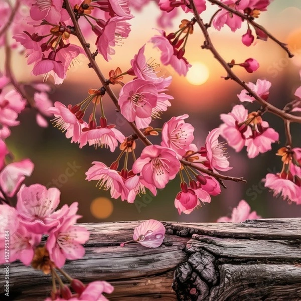 Obraz Whispers of Spring: Dreamy Cherry Blossoms Bathed in a Golden Sunset Glow