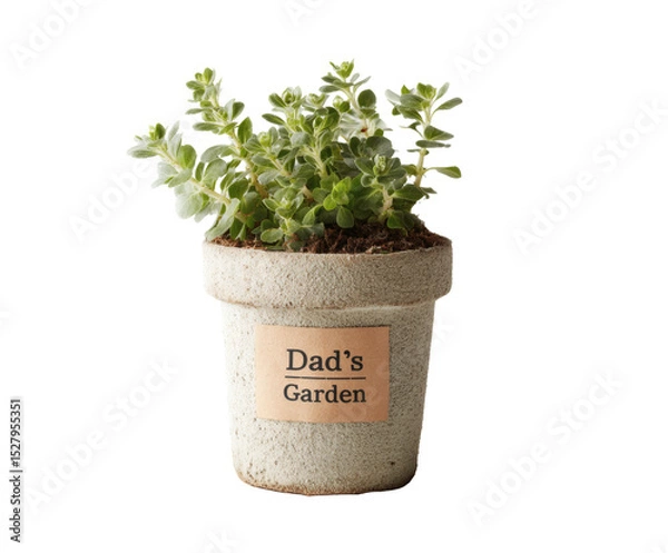 Obraz A small plant in a pot labeled "Dad's Garden," perfect for a father's day gift.