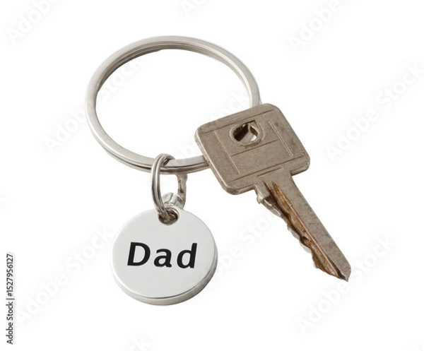 Obraz A silver keyring with a key and a charm that says 'Dad', perfect for a gift.