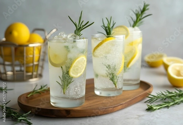 Obraz Refreshing Rosemary Lemon Gin Fizz with Ice