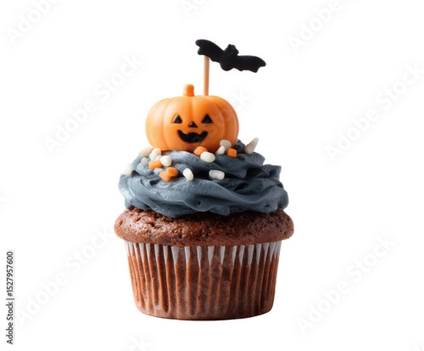 Obraz A delightful Halloween cupcake with pumpkin and bat decorations.