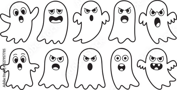 Obraz Cute Ghost Silhouette Art with Various Expressions Halloween Decor Design