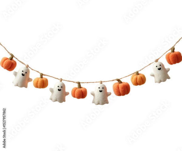 Obraz This whimsical garland showcases smiling ghosts and cheerful pumpkins, perfect for Halloween.
