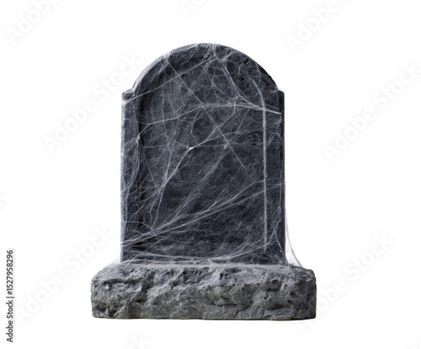 Obraz A spooky tombstone with spiderwebs, perfect for Halloween and horror themes.