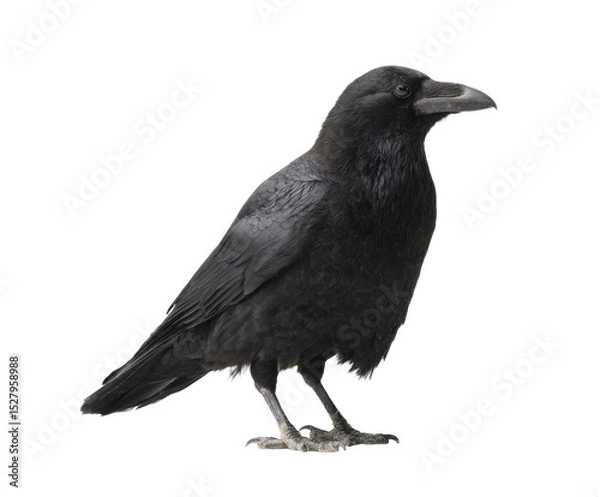 Obraz A majestic crow stands proudly, showcasing its sleek, black plumage and intelligent gaze.