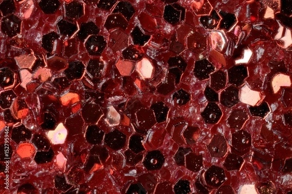 Fototapeta Macro View of Sparkling Red Glitter Hexagons
